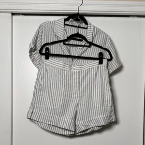 Banana Republic White and Gray Striped Short Set